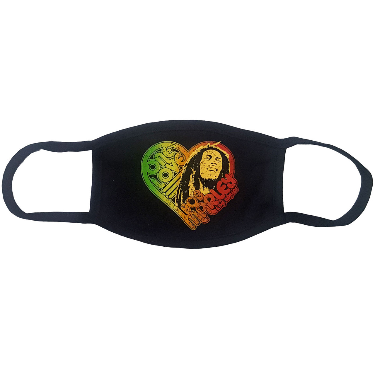 Bob Marley 'One Love Heart' (Black) Face Mask