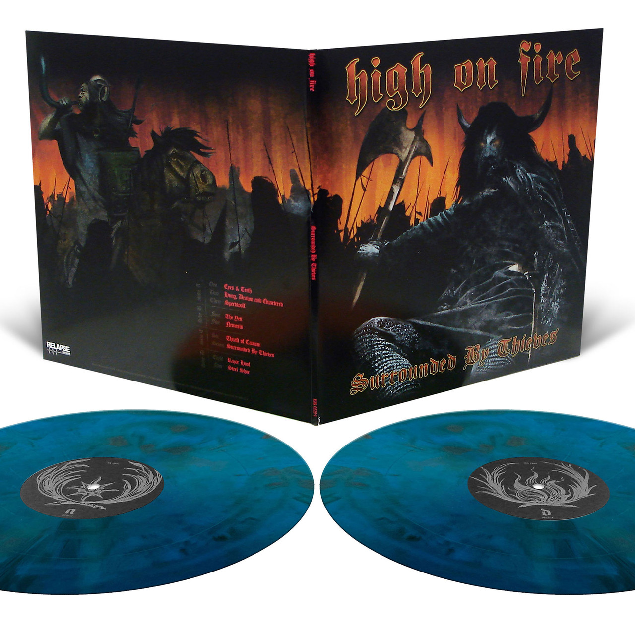 High on Fire 'Surrounded By Thieves' 2LP Gatefold Aqua Blue Black Galaxy Merge Vinyl