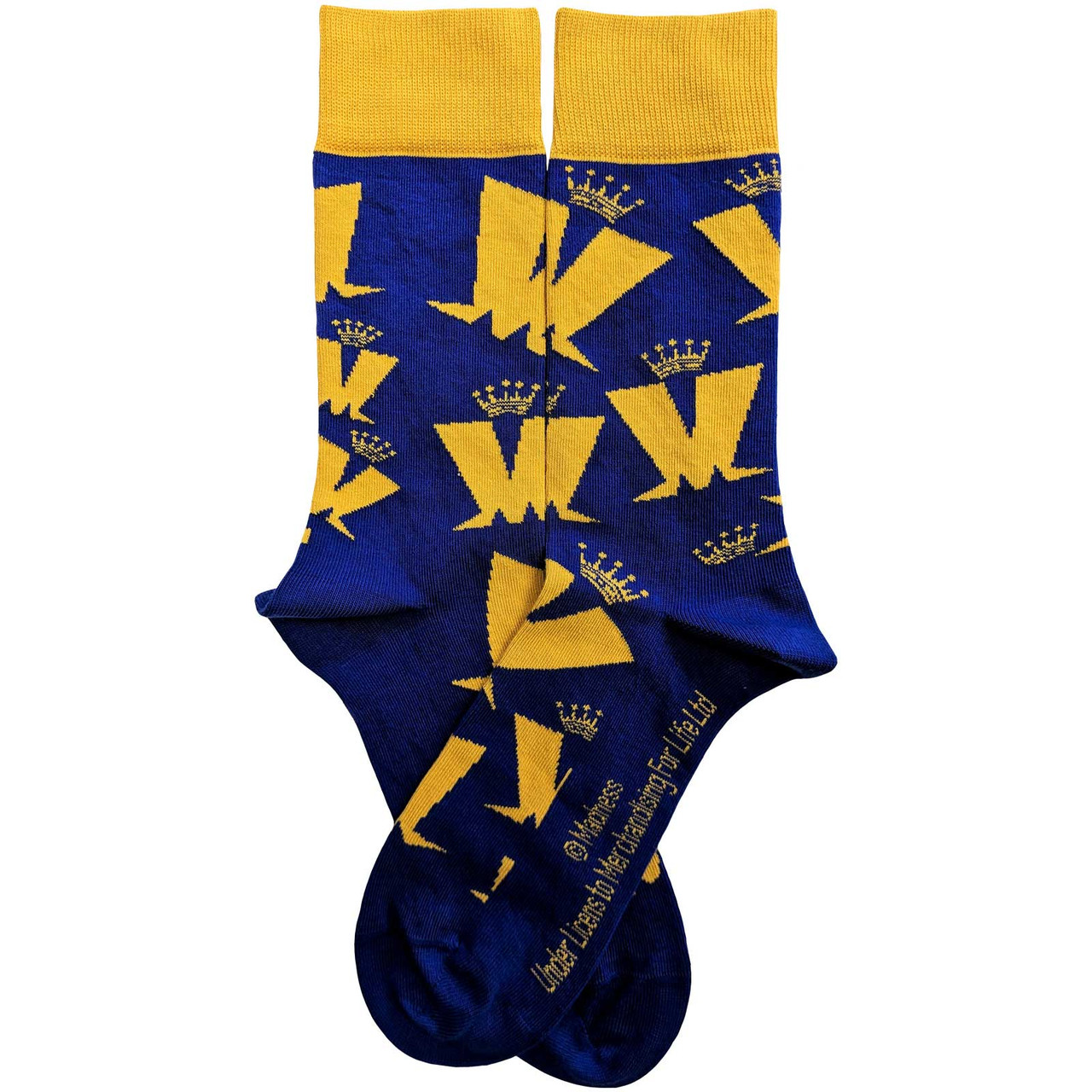 Madness 'Crown & M Pattern' (Blue & Yellow) Socks (One Size = UK 7