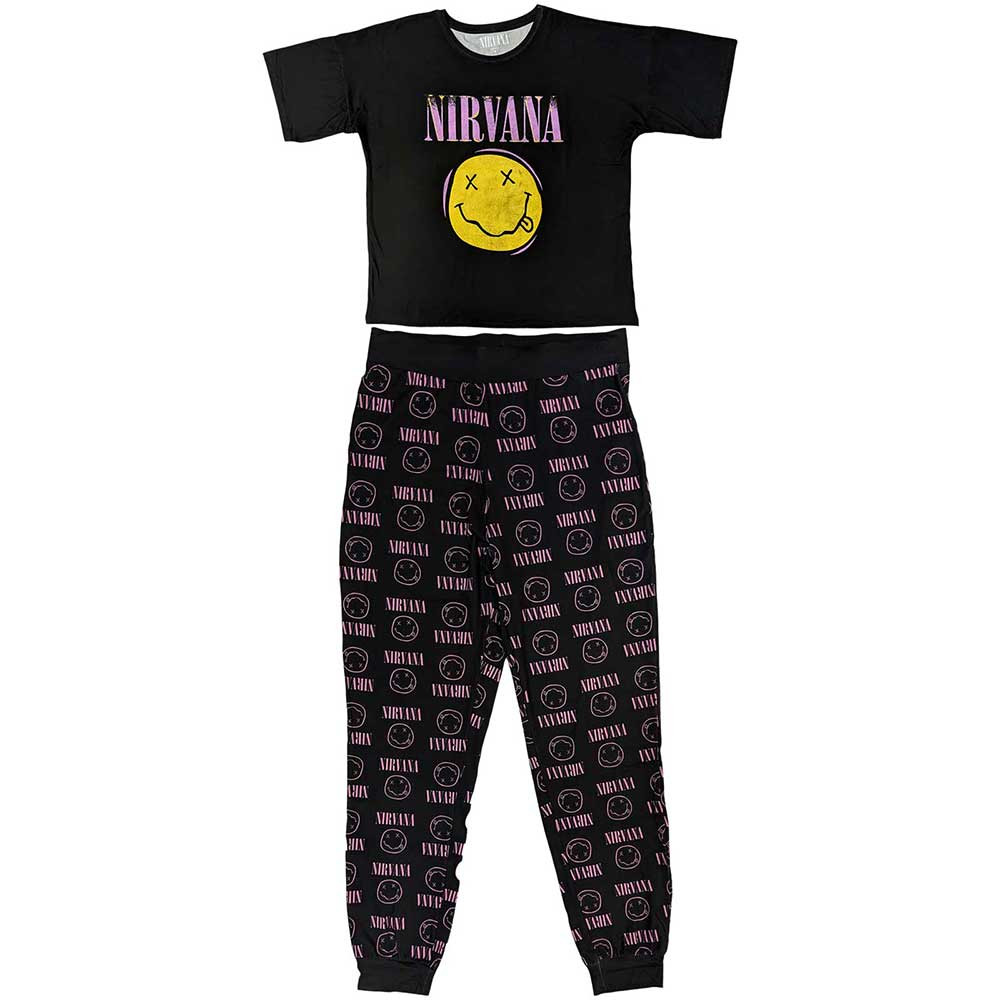 Nirvana 'Xerox Smile Pink' (Black) Womens Pyjama Set