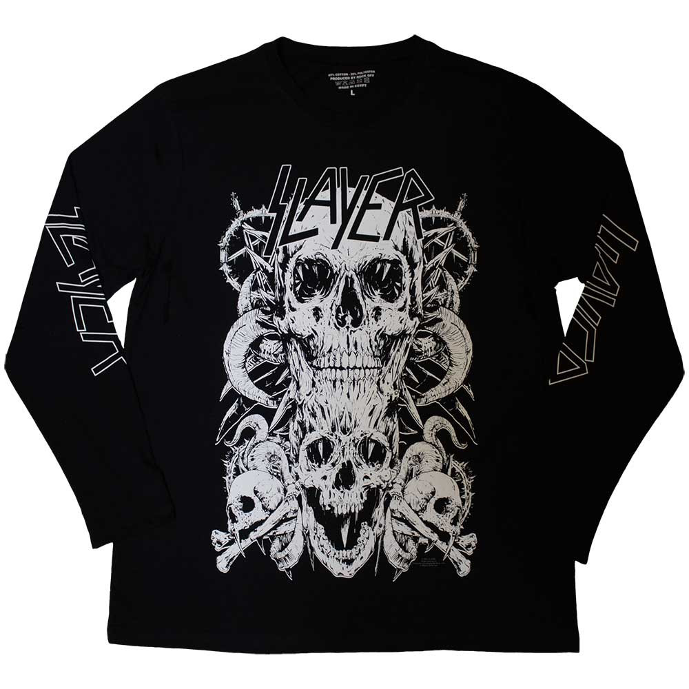 Slayer 'White Skulls' (Black) Long Sleeve Shirt