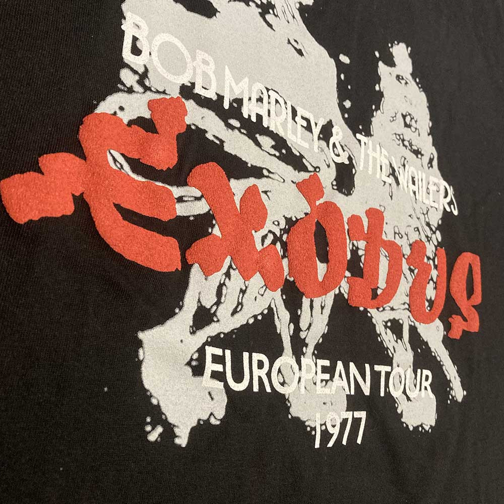 Bob Marley 'Exodus European Tour '77' (Black) Hi-Build T-Shirt CLOSE UP
