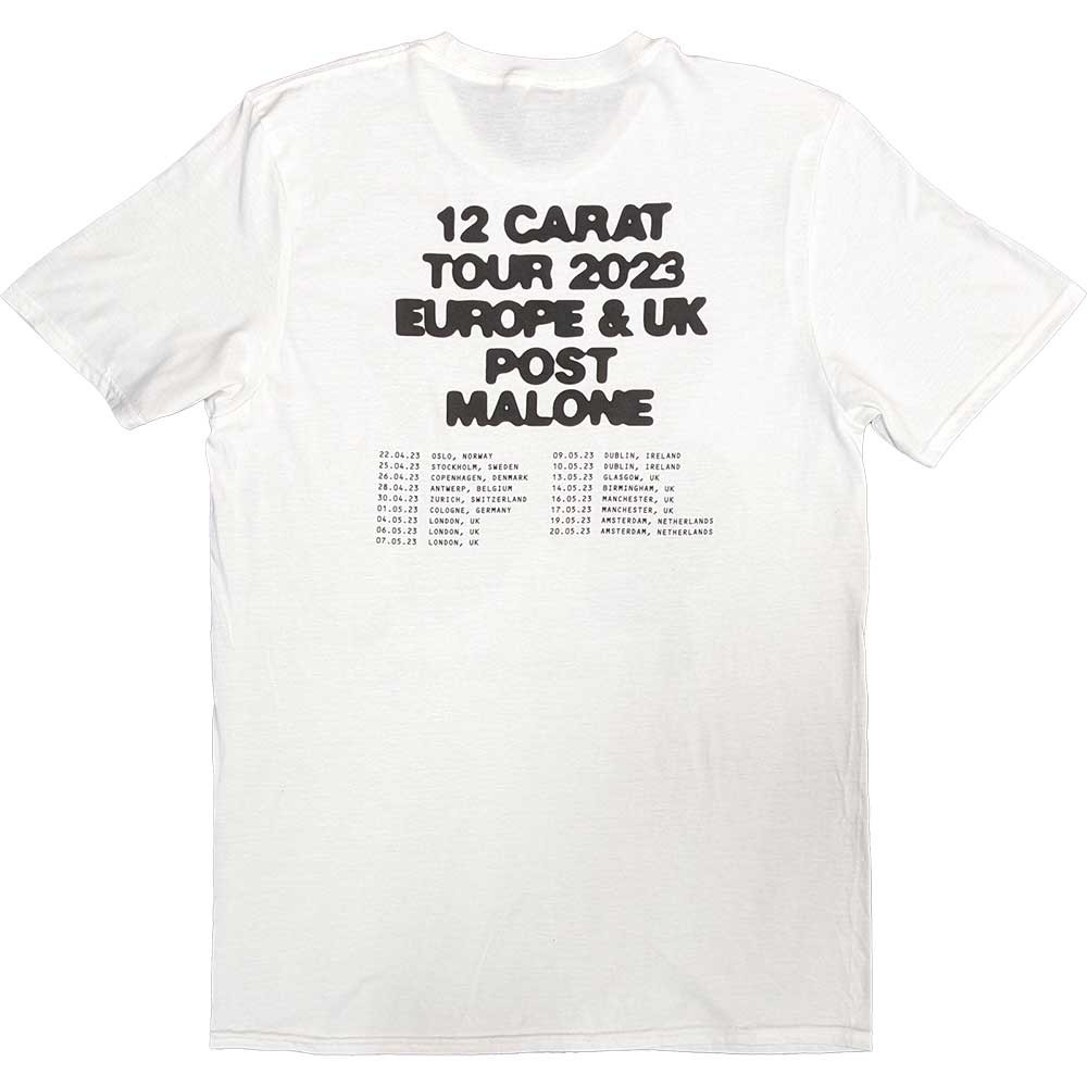 Post Malone 'Burn It Down 2023 Tour Dates' (White) T-Shirt BACK