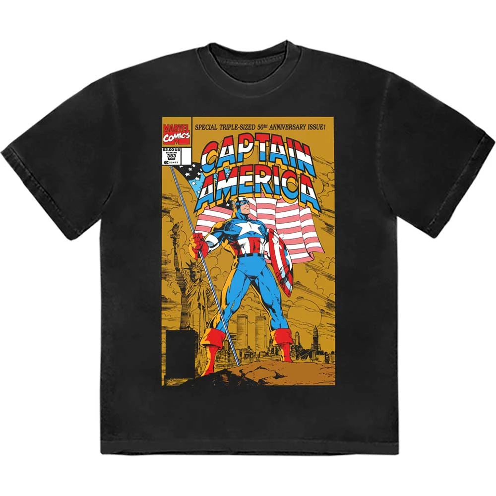 Marvel Captain America '50th Comic Cover' (Black) T-Shirt