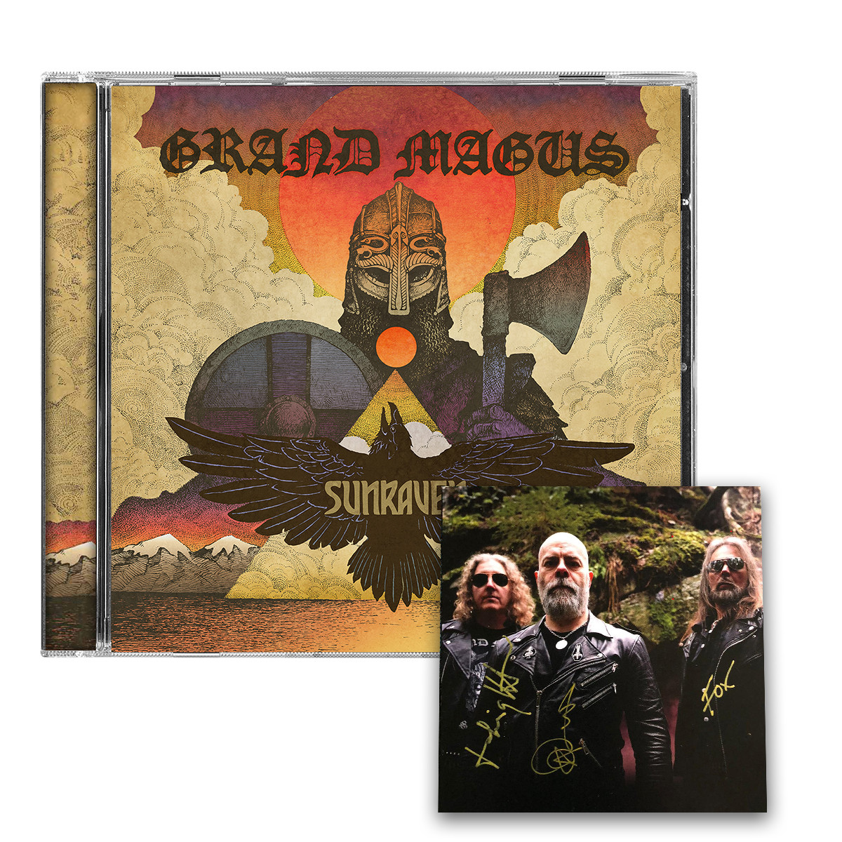 Grand Magus 'Sunraven' CD Jewel Case with EYESORE EXCLUSIVE HAND SIGNED PHOTO CARD
