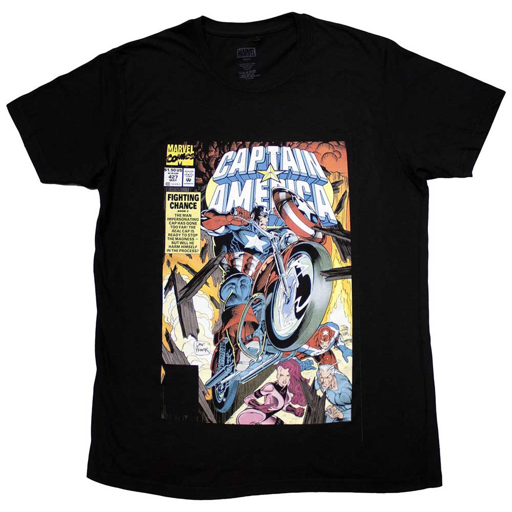 Marvel Captain America 'Wheel Comic Cover' (Black) T-Shirt