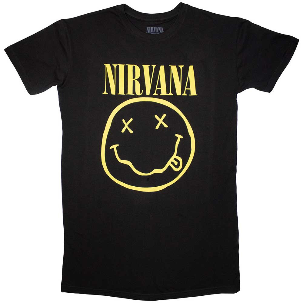 Nirvana 'Yellow Happy Face' (Black) Womens T-Shirt Dress
