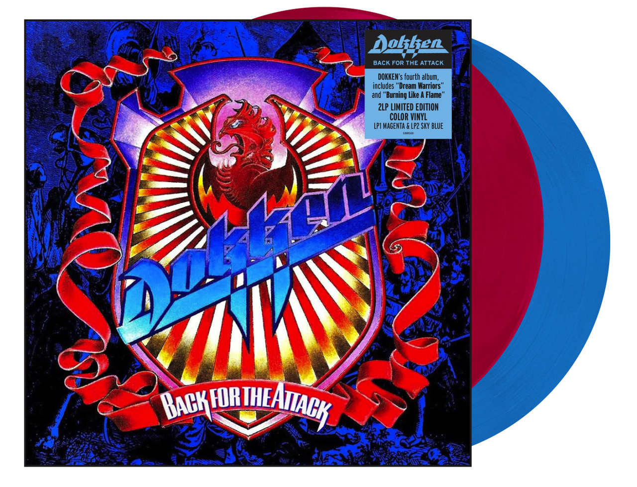 Dokken 'Back For The Attack' 2LP Magenta & Sky Blue Vinyl