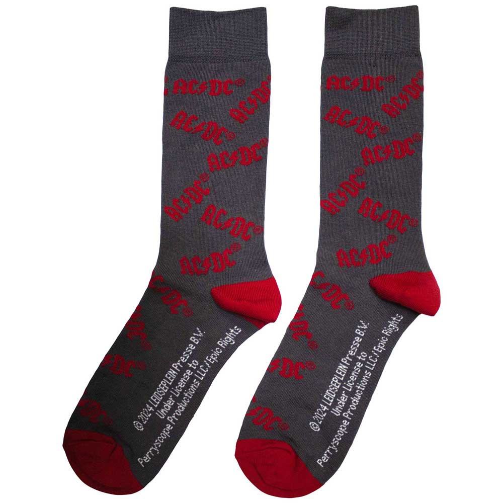 AC/DC 'Logo Pattern' (Grey) Socks (One Size = UK 7-11)