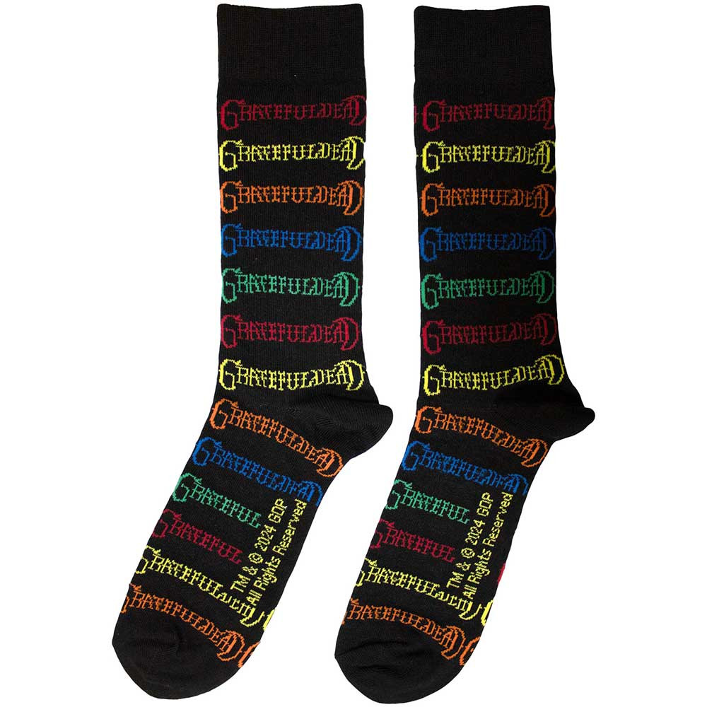 Grateful Dead 'Coloured Logos Pattern' (Black) Socks (One Size = UK 7-11)