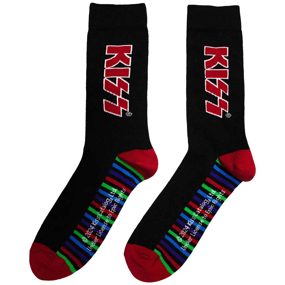 KISS 'Red Logo & Stripes' (Black) Socks (One Size = UK 7-11)