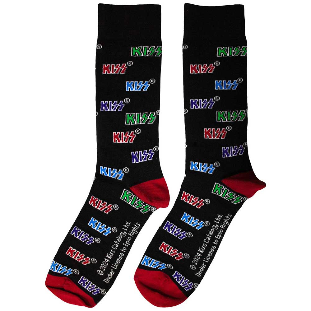KISS 'Coloured Logos Pattern' (Black) Socks (One Size = UK 7-11)