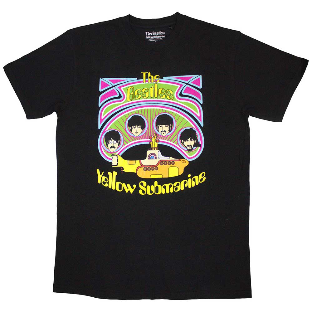 The Beatles 'Yellow Submarine Heads in Circles v2' (Black) T-Shirt