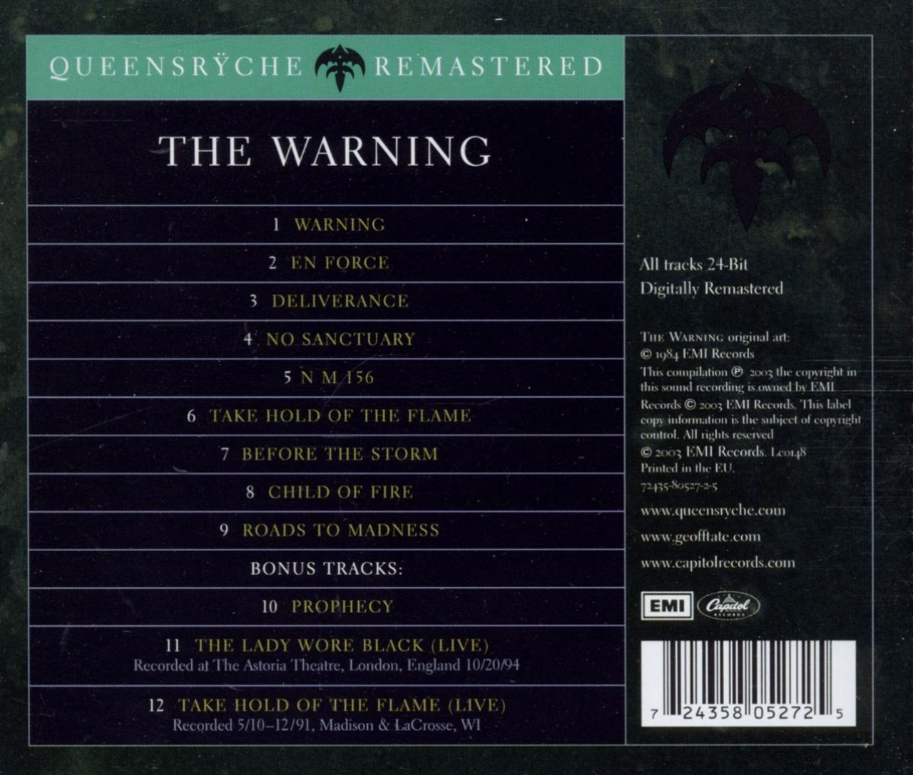 Queensryche 'The Warning' (Remastered) CD Jewel Case