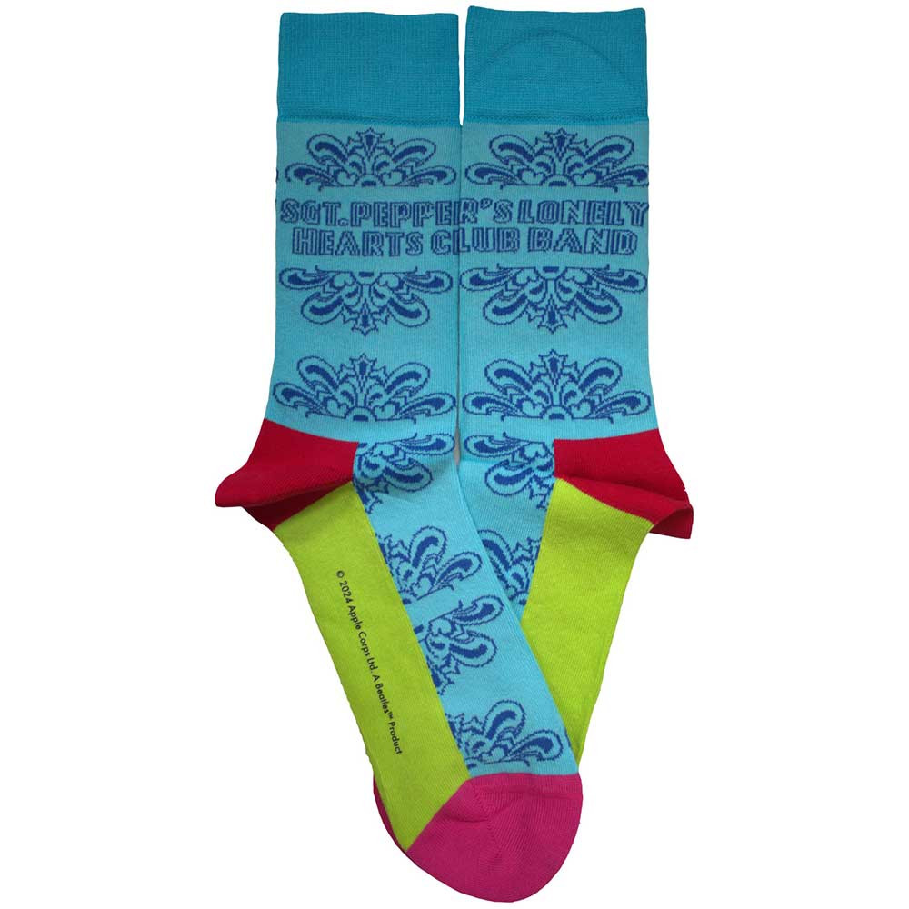 The Beatles 'Sgt Pepper Text Outlines' (Blue) Socks (One Size = UK 7-11) BACK