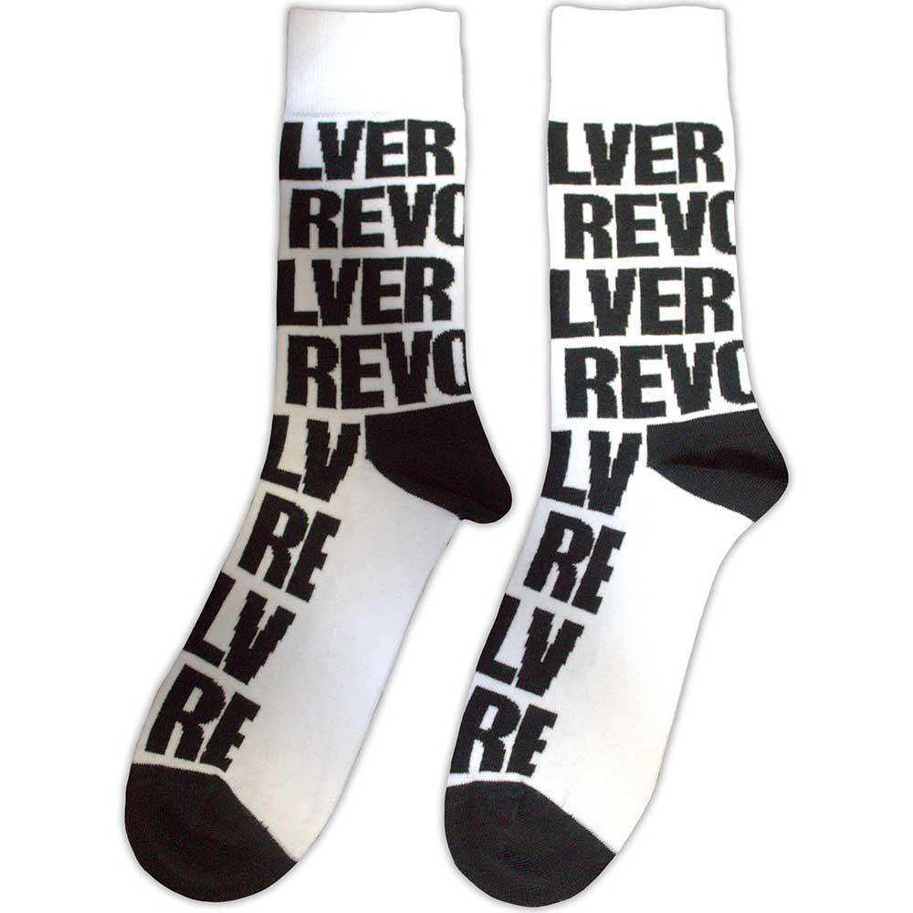 Beatles 'Revolver Text Repeat' (White) Socks (One Size = UK 7-11) BACK
