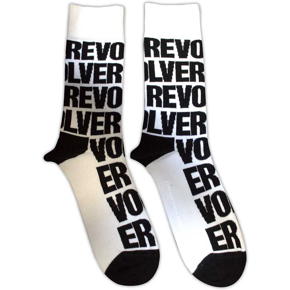 Beatles 'Revolver Text Repeat' (White) Socks (One Size = UK 7-11)