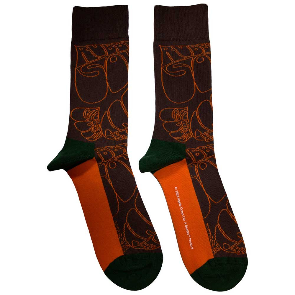 The Beatles 'Rubber Soul Text Outlines Repeat' (Brown) Socks (One Size = UK 7-11)
