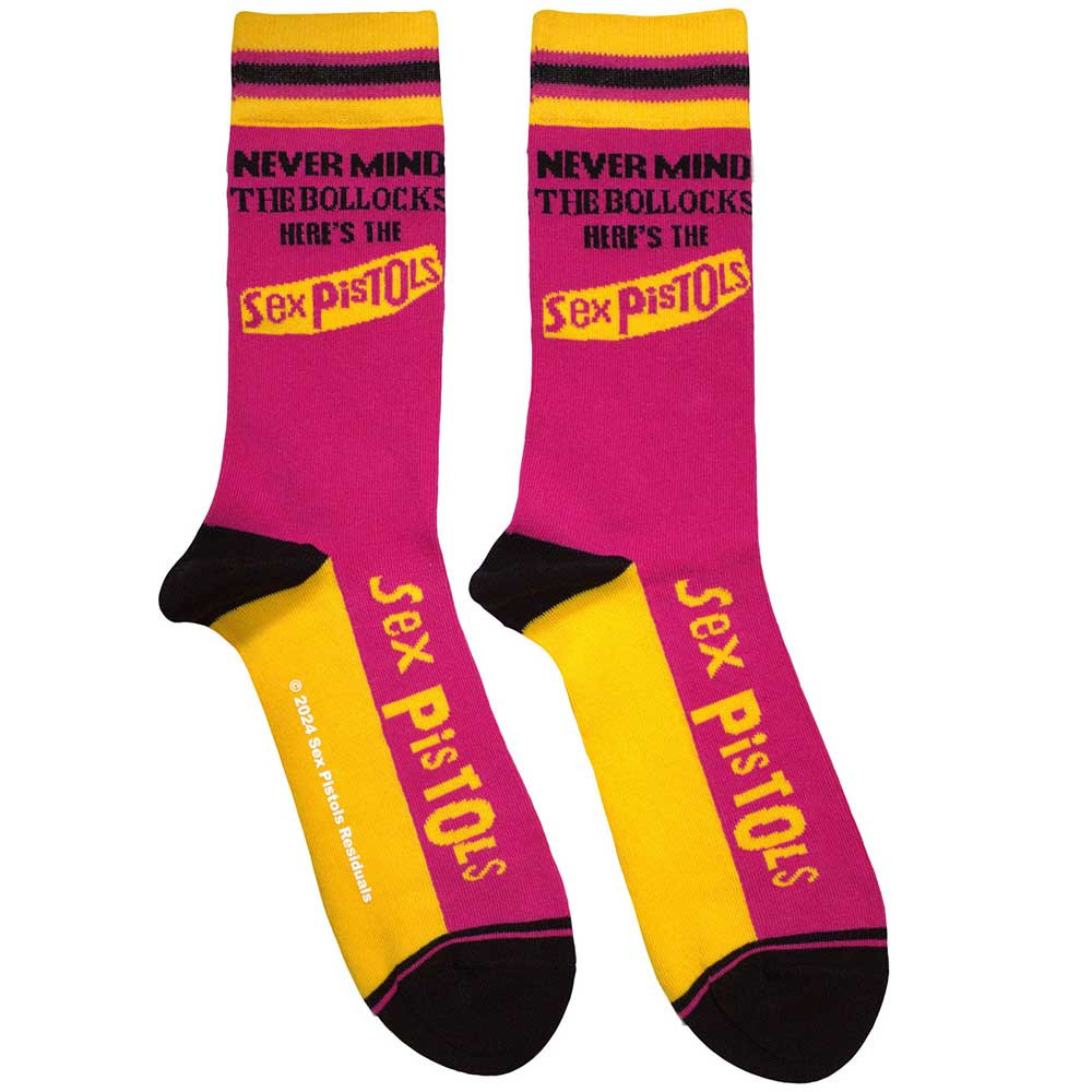 Sex Pistols 'Never Mind The Bollocks Stripes' (Pink) Socks (One Size = UK 7-11)