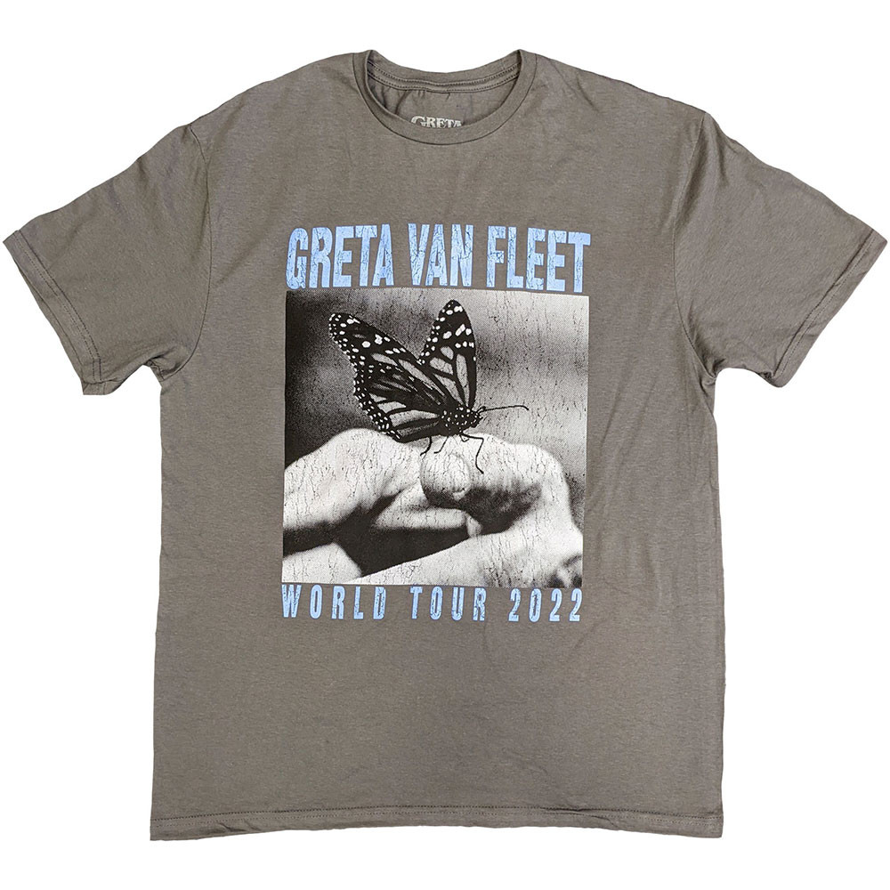 Greta Van Fleet 'World Tour Butterfly' (Grey) T-Shirt