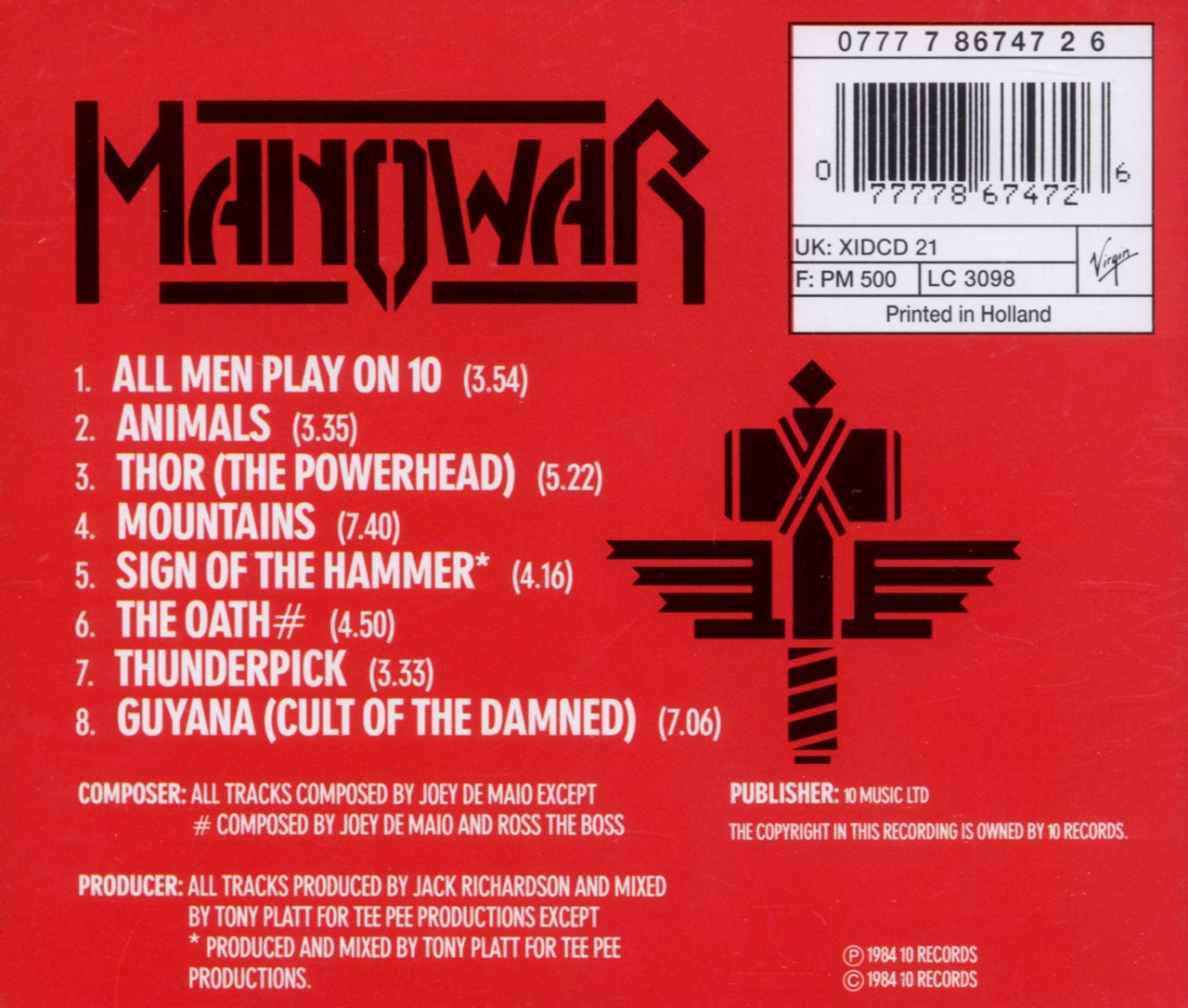 Manowar 'Sign Of The Hammer' CD Jewel Case