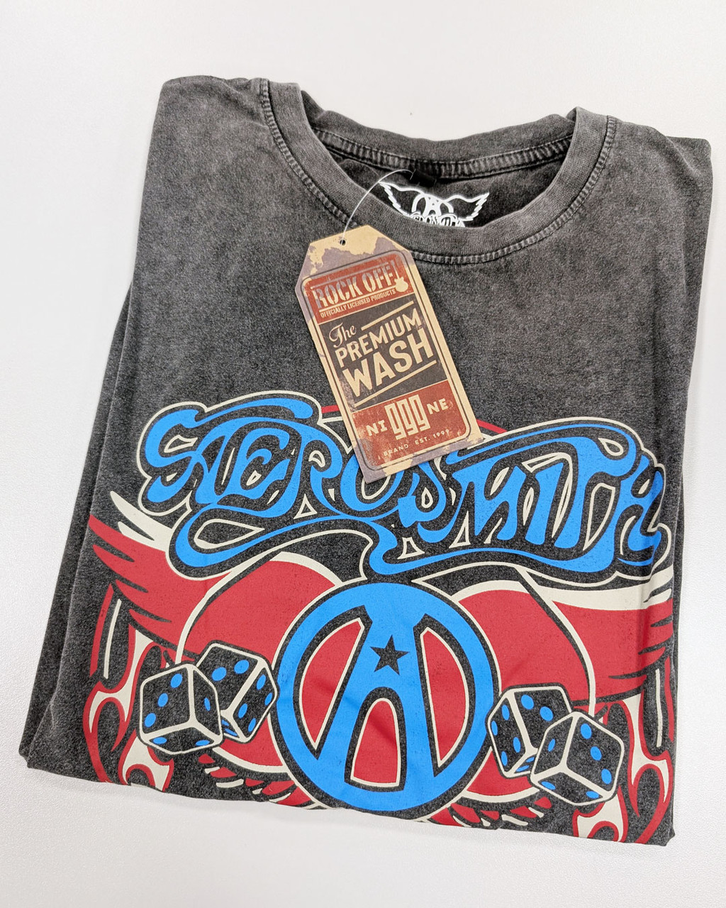 Aerosmith 'Rainbow Spade' (Stone Wash) Limited Edition T-Shirt.  Folded