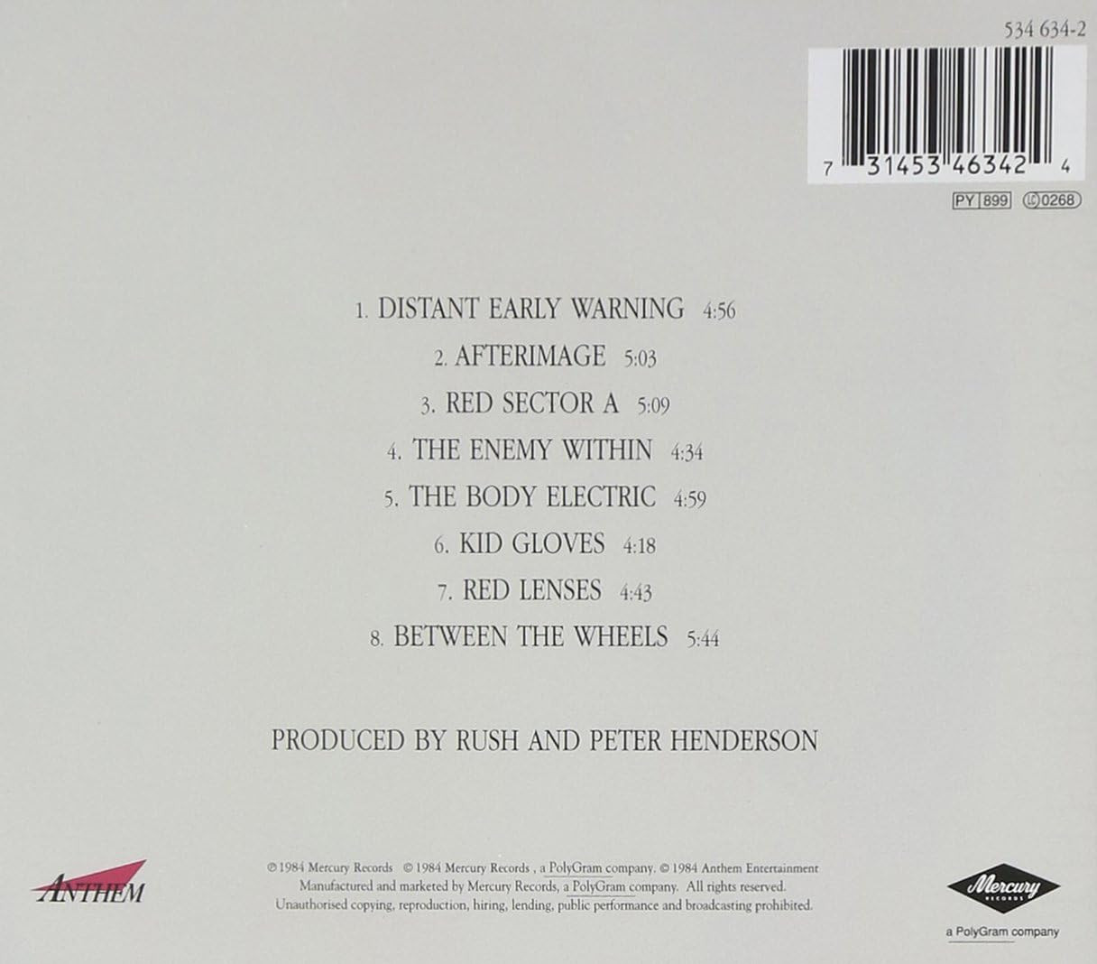Rush 'Grace Under Pressure' CD Jewel Case