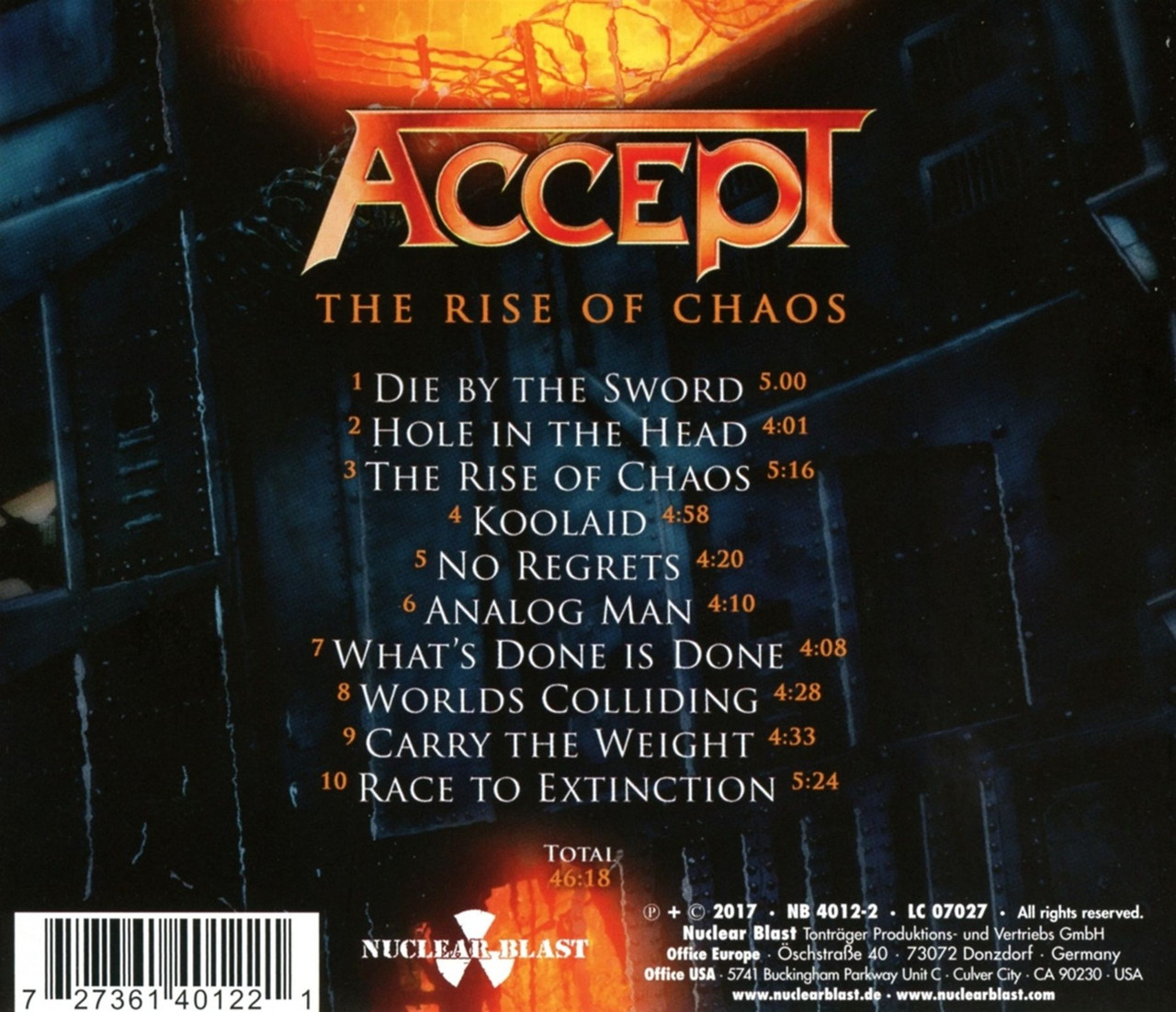 Accept 'The Rise Of Chaos' CD BACK