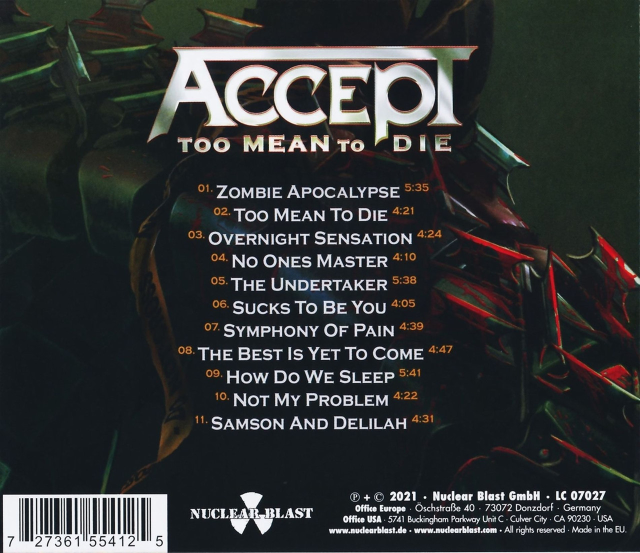 Accept 'Too Mean To Die' CD BACK