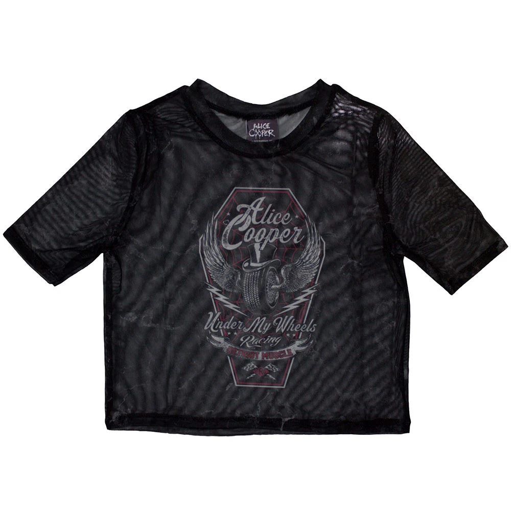 Alice Cooper 'Under My Wheels' (Black) Womens Mesh Crop Top