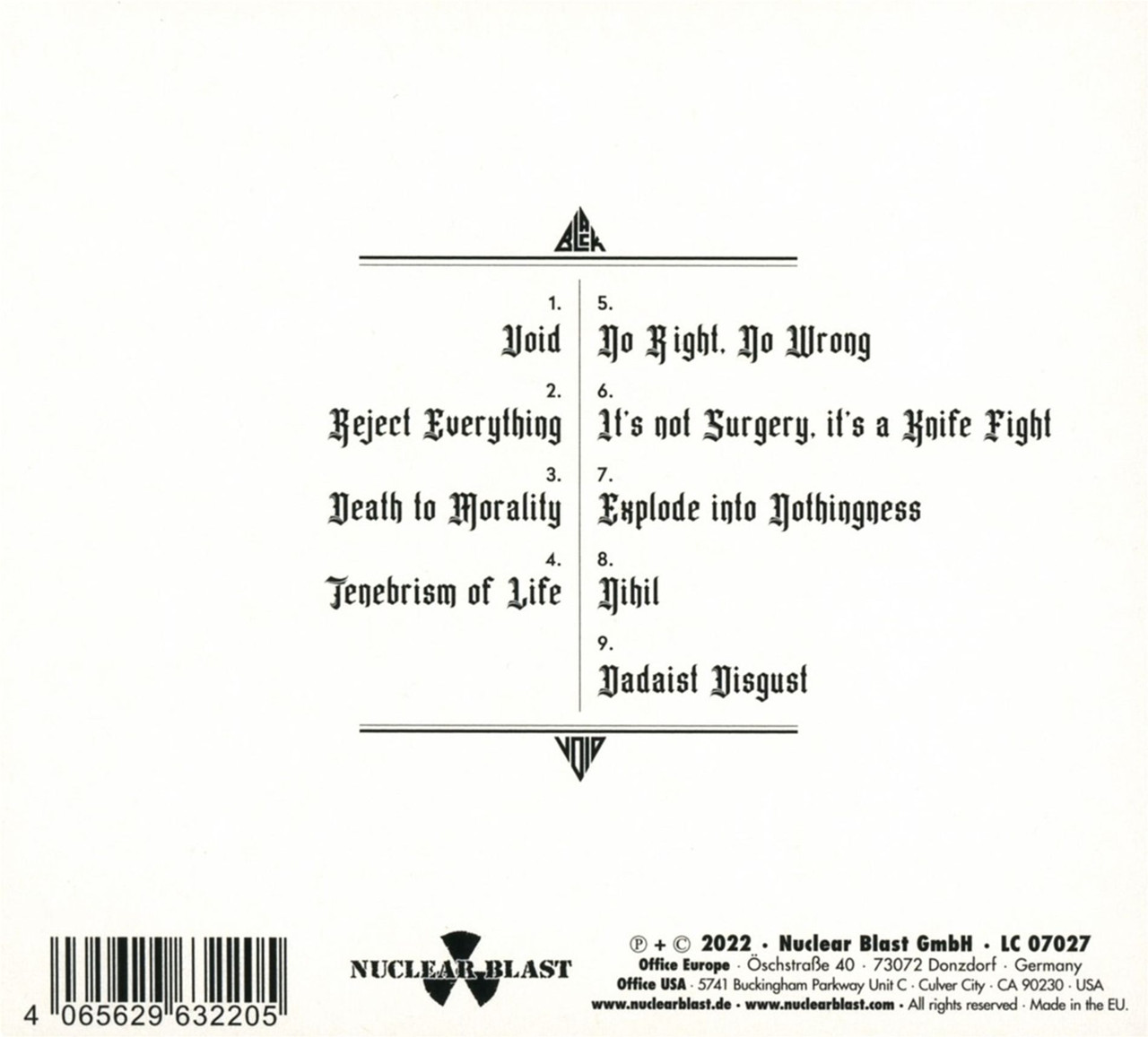 Black Void 'Antithesis' CD Digipack BACK