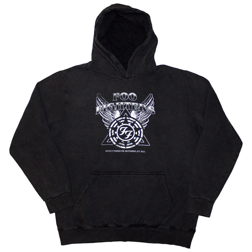 Foo Fighters 'Everything Or Nothing At All Logo' (Grey Wash) Pull Over Hoodie