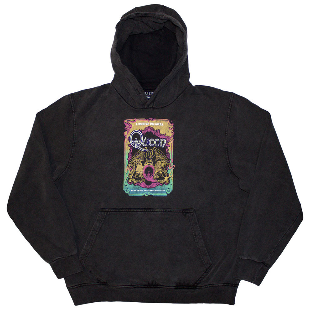 Queen 'A Night At The Opera Tour '76' (Grey Wash) Pull Over Hoodie