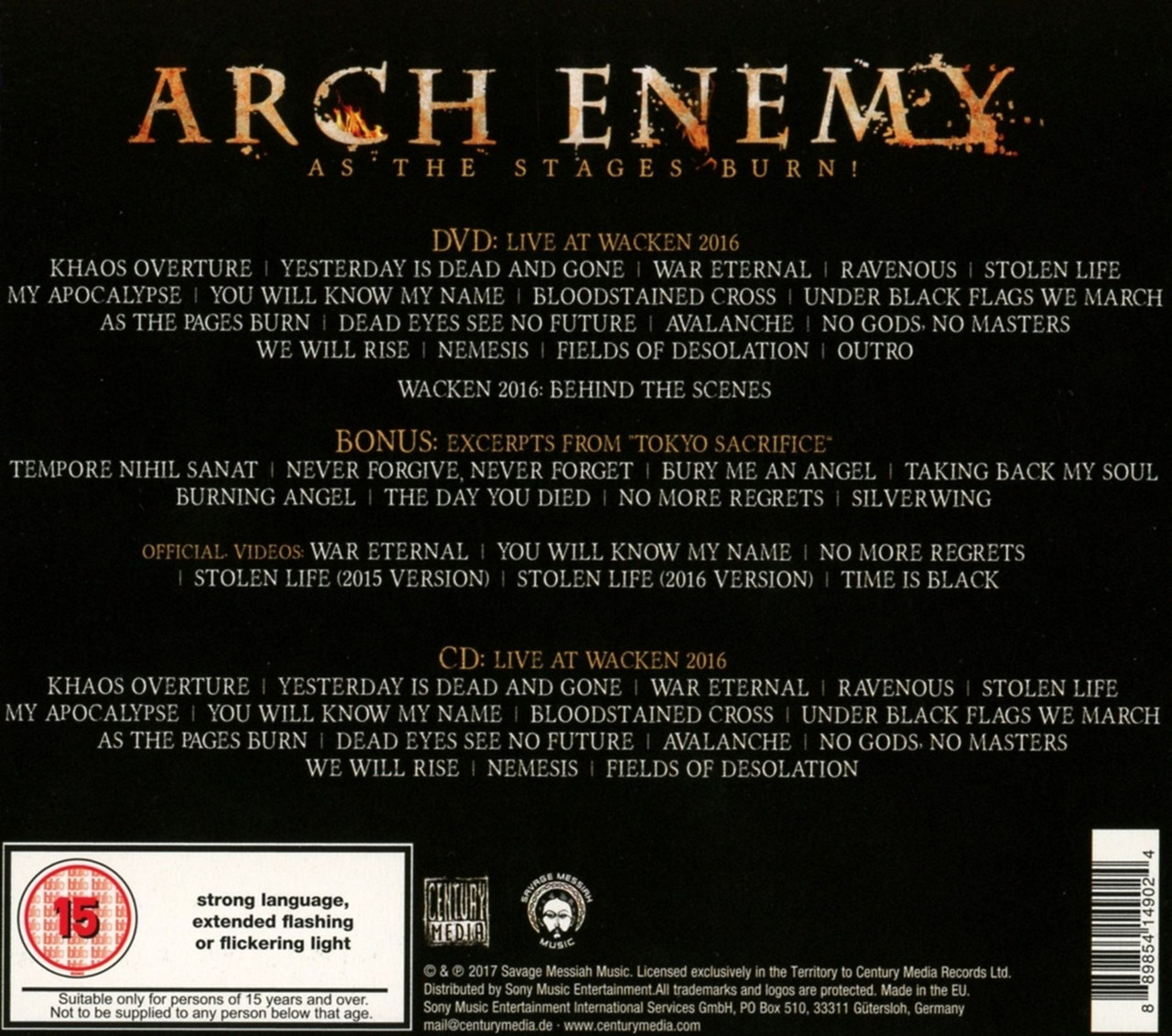 Arch Enemy 'As The Stages Burn!' CD/DVD Set