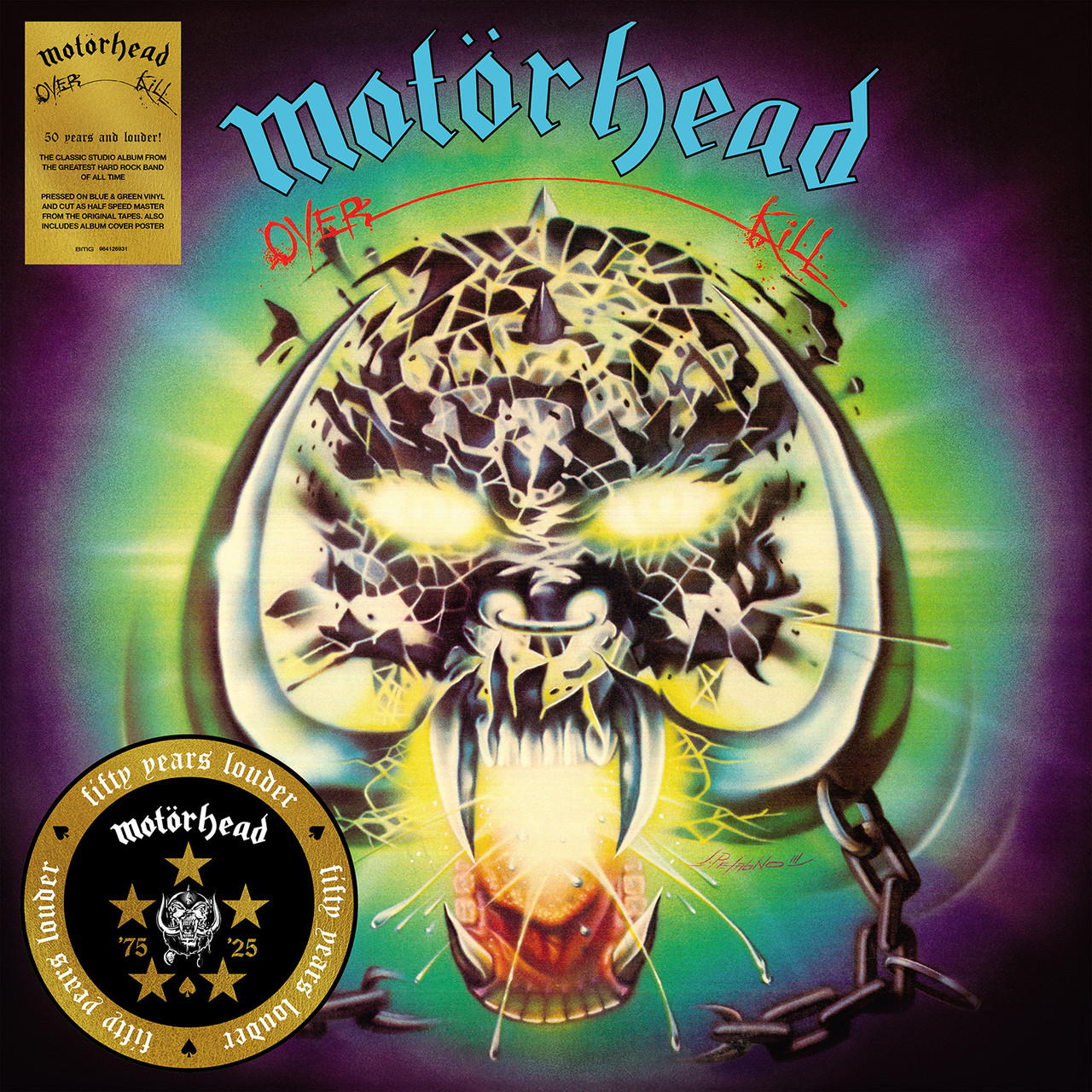 Motorhead 'Overkill' (50th Anniversary) LP Turquoise & Blue Splatter