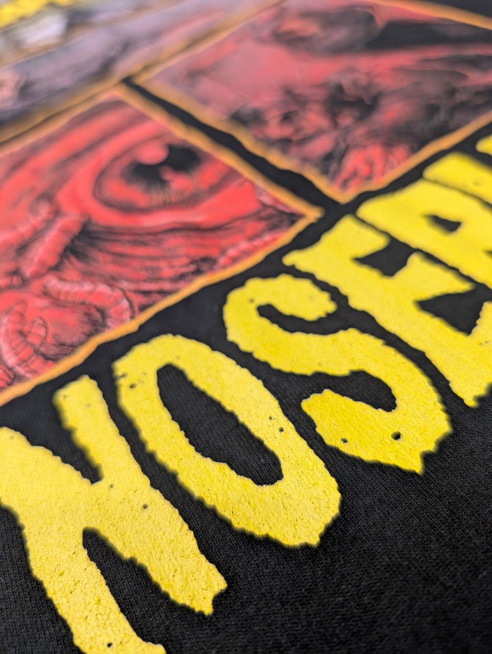 Agoraphobic Nosebleed 'Dark Comic' (Black) T-Shirt close up detail of the print 3