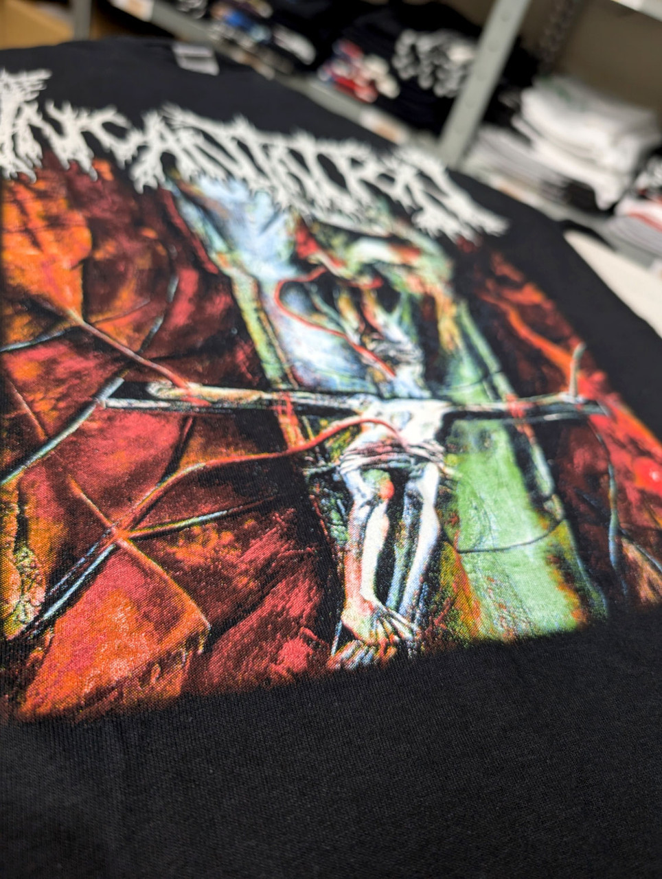 Incantation 'Onward to Golgotha' (Black) T-Shirt close up of print design 2