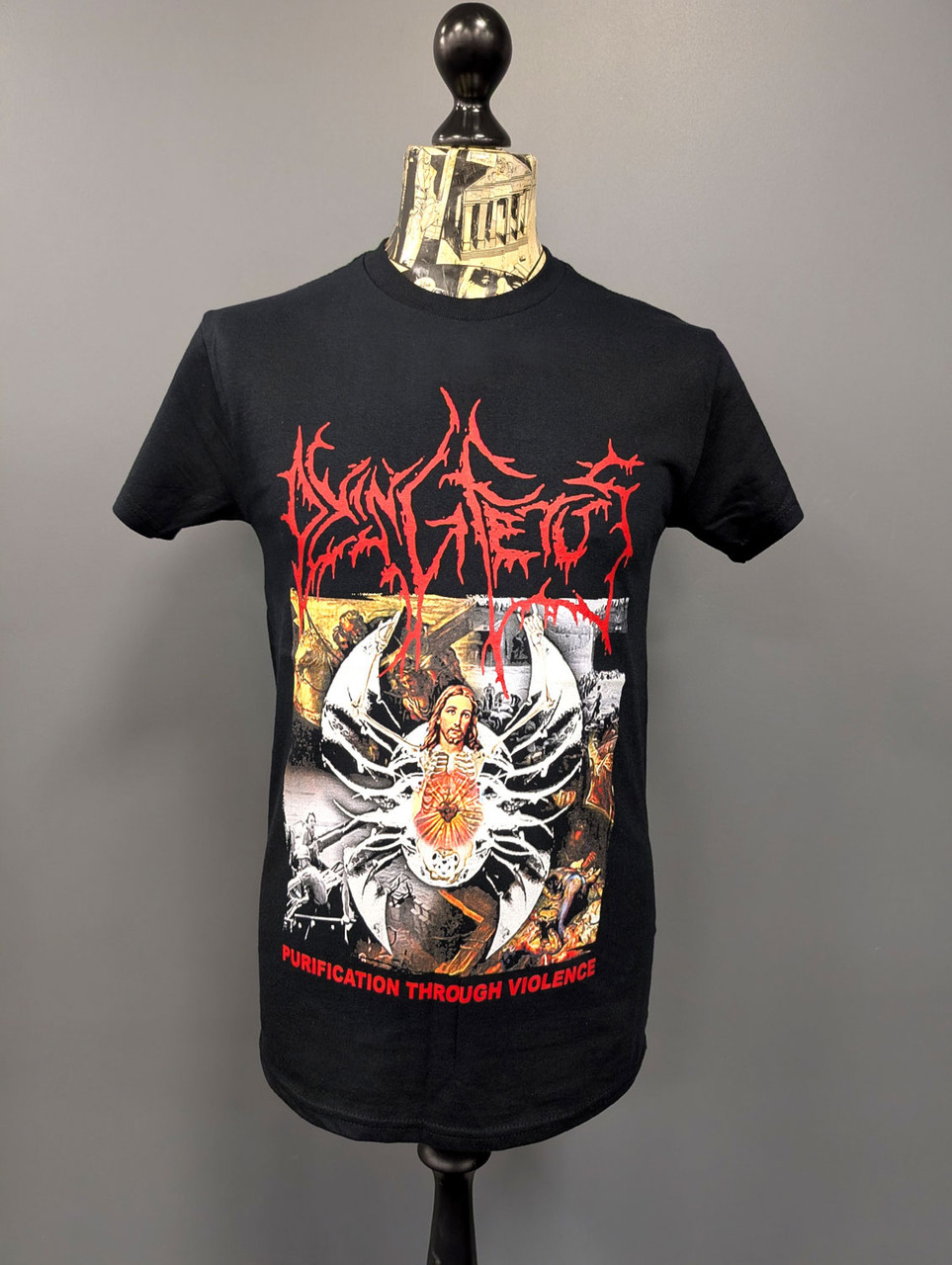 Dying Fetus 'Purification Through Violence' (Black) T-Shirt on a mannequin