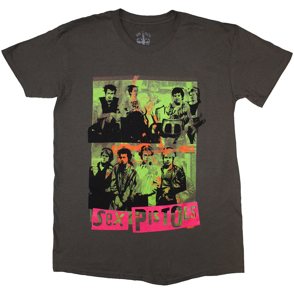 Sex Pistols 'Band Green Montage' (Grey) T-Shirt