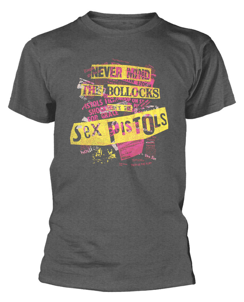 Sex Pistols 'NMTB Text Overlay' (Grey) T-Shirt