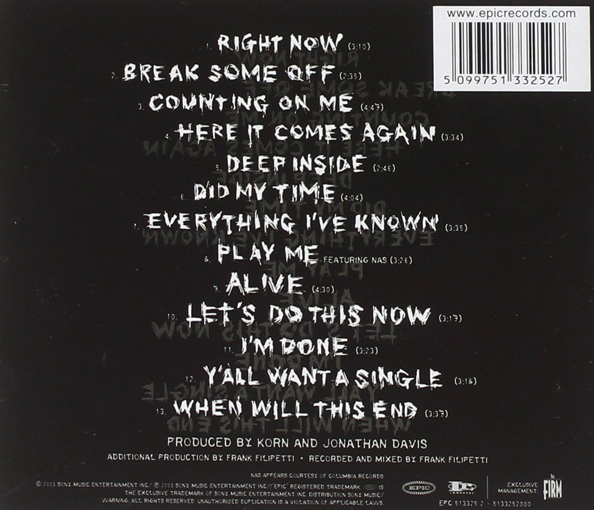 Korn 'Take A Look In The Mirror' CD Jewel Case