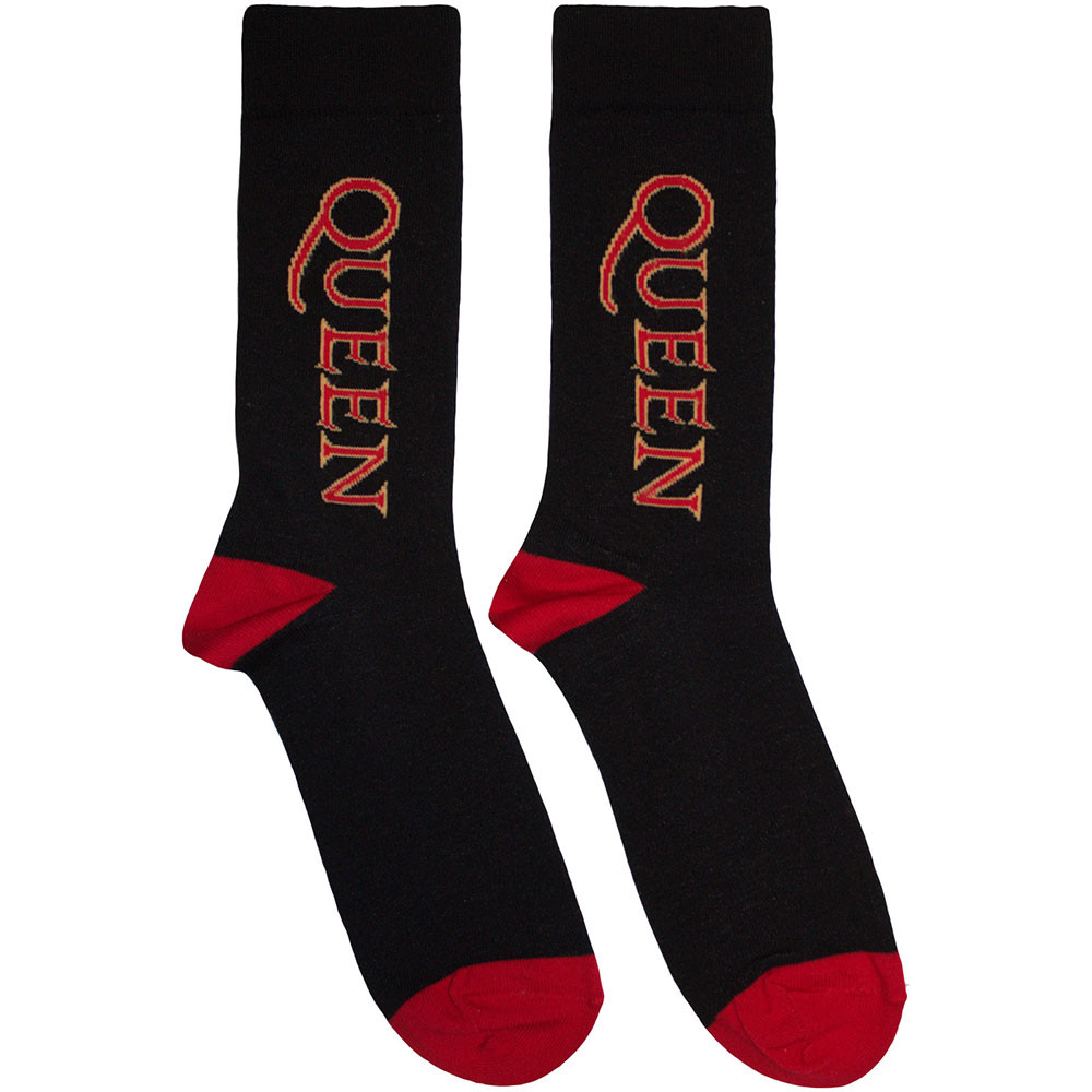 Queen 'Red Logo Vertical' (Black) Socks (One Size = UK 7-11)