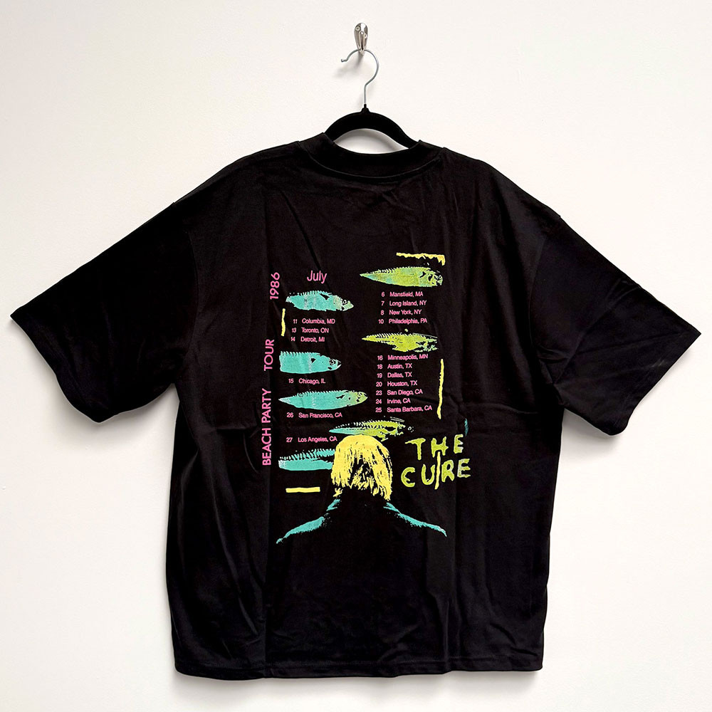 The Cure 'Beach Party Tour '86' (Black) Oversized Boxy T-Shirt - Limited Edition Back on a hanger