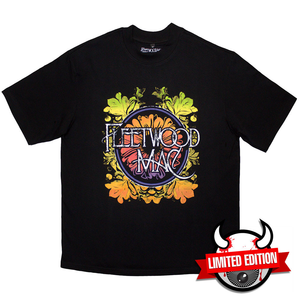 Fleetwood Mac 'Circle Floral Logo' (Black) Oversized Boxy T-Shirt - Limited Edition
