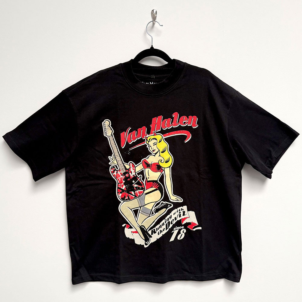 Van Halen 'Running With The Devil' (Black) Oversized Boxy T-Shirt - Limited Edition on a hanger