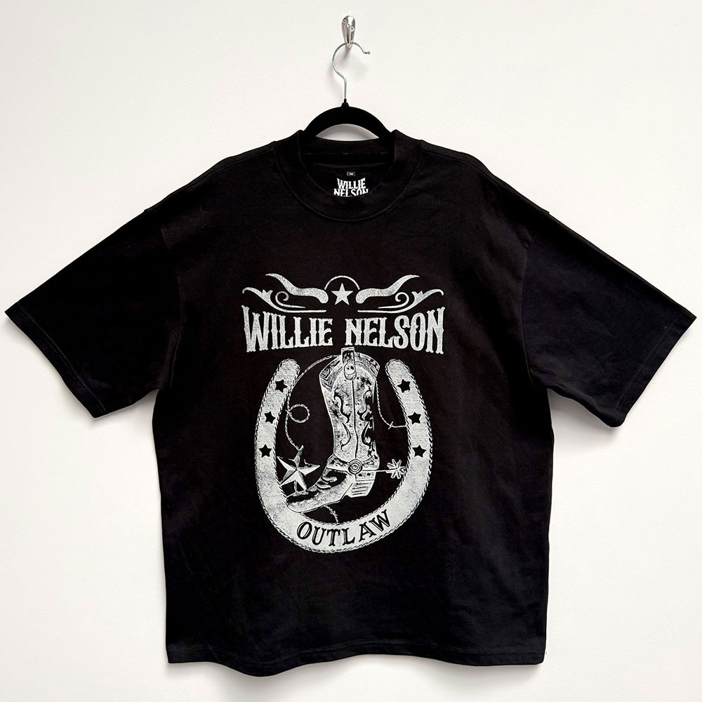 Willie Nelson 'Outlaw' (Black) Oversized Boxy T-Shirt - Limited Edition on a  hanger