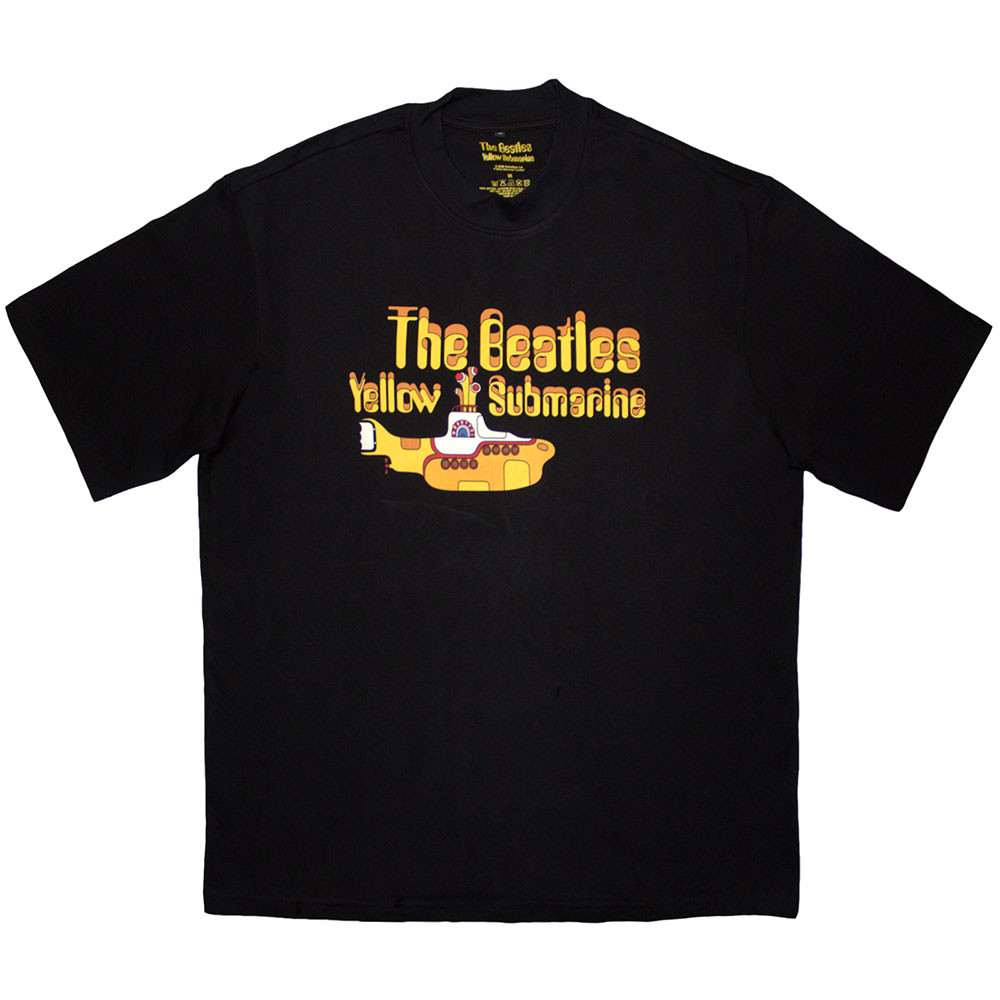 The Beatles 'Logo & Sub' (Black) Oversized Boxy T-Shirt - Limited Edition