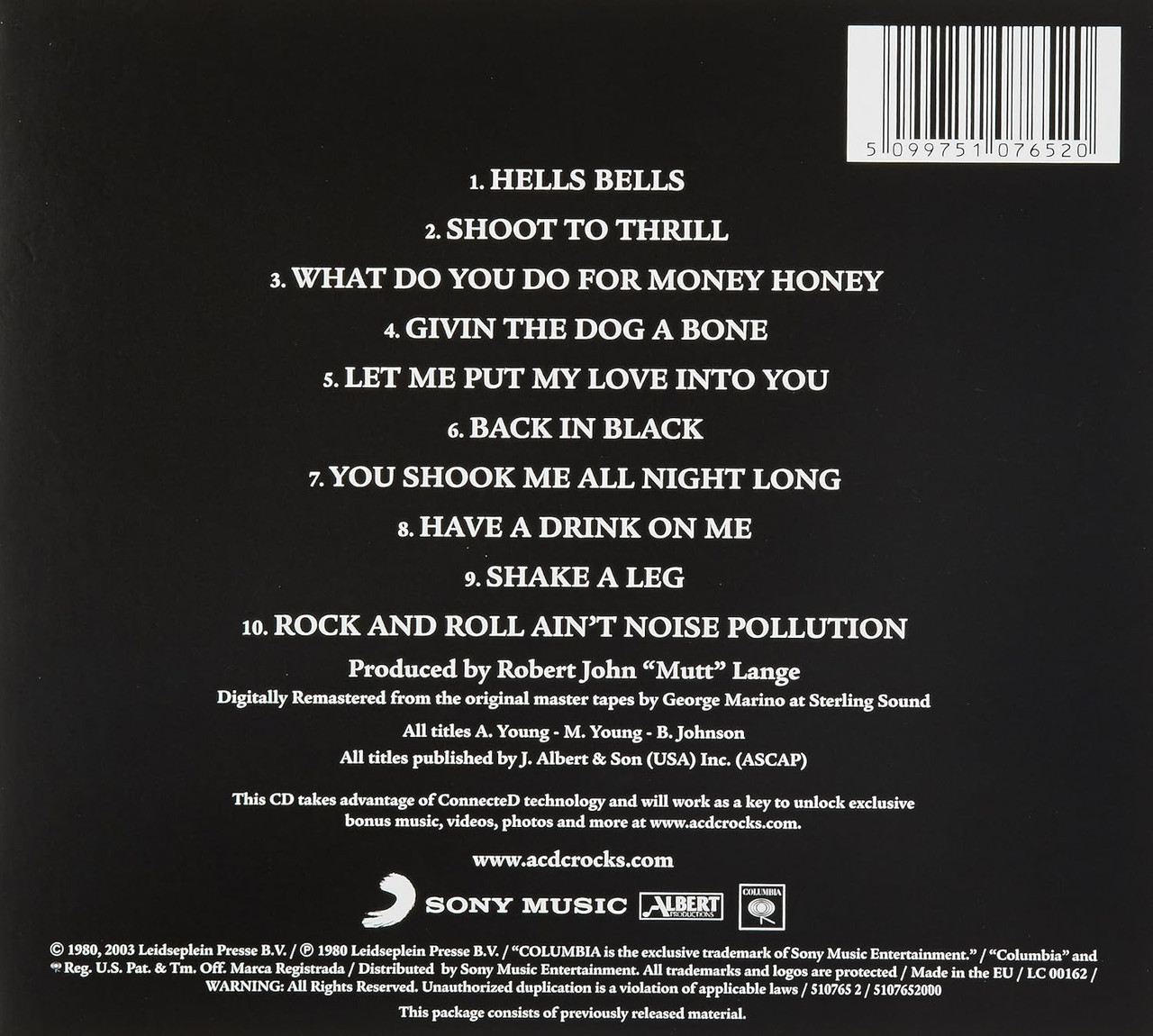 AC/DC 'Back In Black' CD Digipack