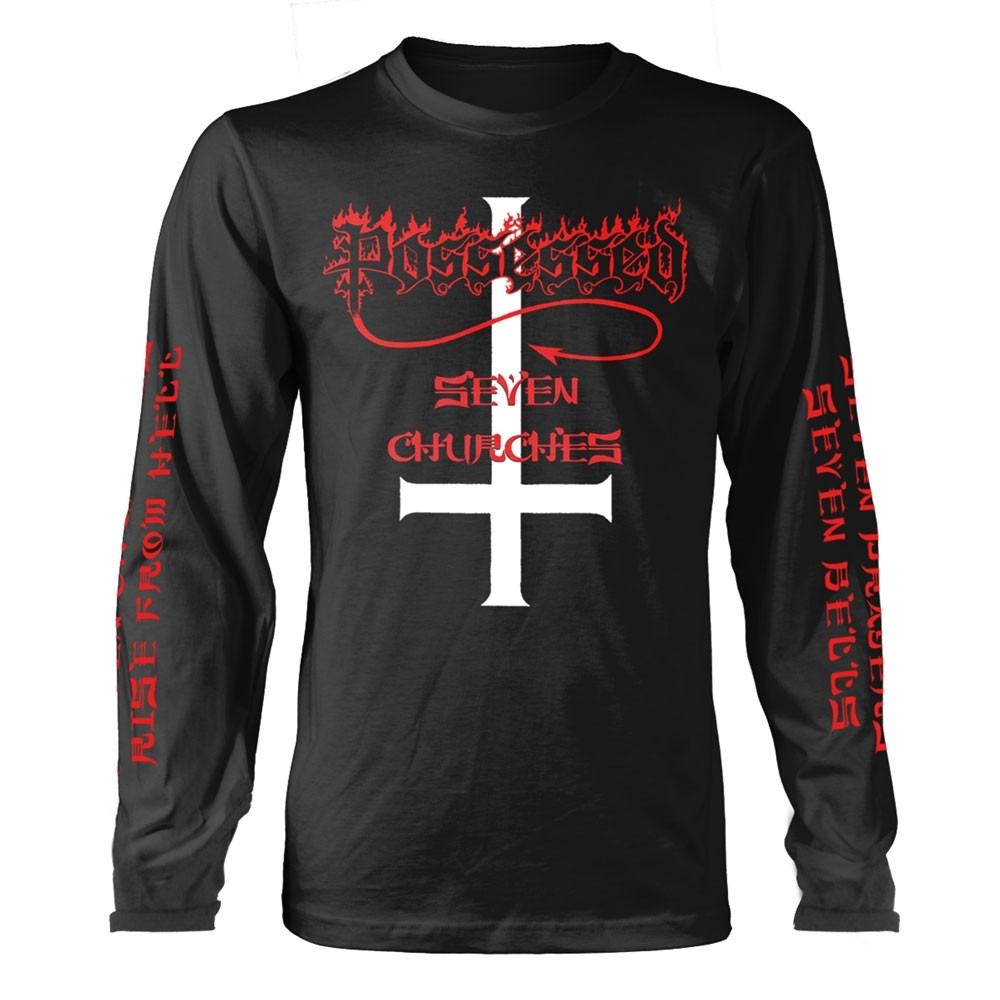 Possessed 'Seven Churches' (Black) Long Sleeve Shirt Front