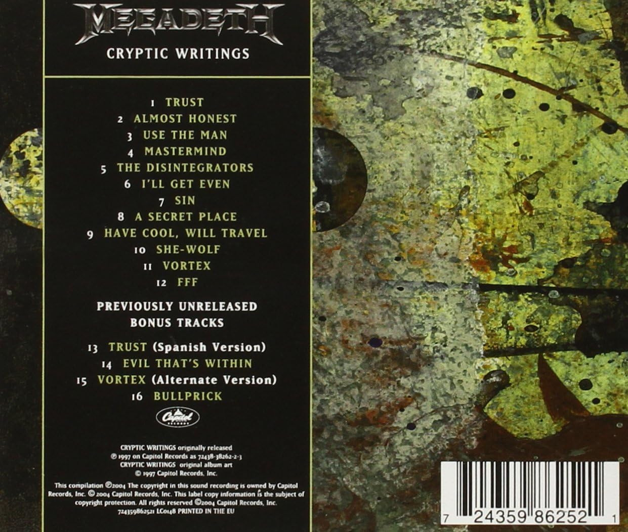 Megadeth 'Cryptic Writings' CD Jewel Case